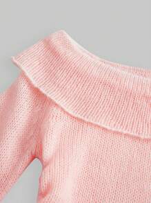 SHEIN Unity Women's Solid Color Off-Shoulder Drawstring Long Sleeve Sweater, Knit Pullover Fall Winter - Pink - View 3