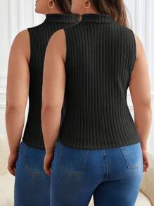 SHEIN Frenchy Áo ba lỗ cổ bẻ màu trơn cỡ lớn cho nữ, mùa hè - màu đen - Xem 2