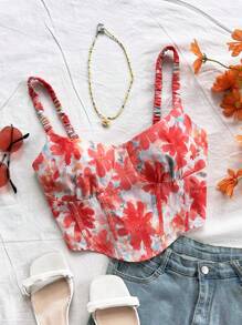 Soleia Áo ba lỗ cổ thấp in họa tiết hoa chuyển màu nước WYWH dành cho nữ đi nghỉ mát - Nhiều màu - Xem 1