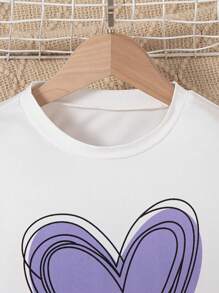 Sparklyn 2pcs/Set Tween Girl Valentine's Day Heart Print Ruffle Trim Long Sleeve Top And Pants Set, Spring & Fall