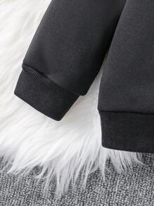 Baby Boys Simple English Graphic Hooded Sweatshirt Set - Black - View 4