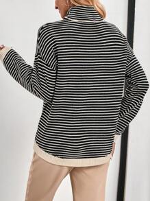 SHEIN LUNE Women's Turtleneck Colorblock Long Sleeve Sweater - Multicolor - View 2
