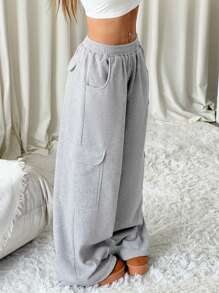 CovetEZ Plus Size Solid Color Casual Sweatpants, Minimalist Fashion For Everyday Wear - Grey - View 3