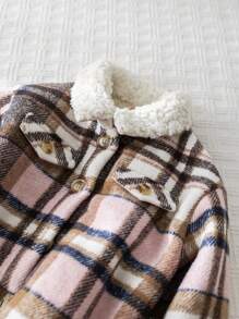 Cozy Pixies Baby Girls Plaid Pocketed Lapel Long Sleeve Knitted Coat - Pink - View 3