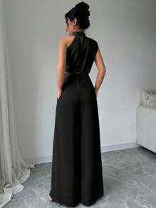 Firerie 2 件女式高领无袖上衣和阔腿裤套装 - 黑色 - 查看 3