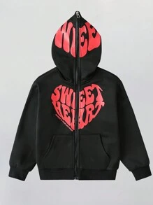 SHEIN Explorewe Tween Boys Letter Print Hooded Sweatshirt For Spring And Autumn - Black - View 1