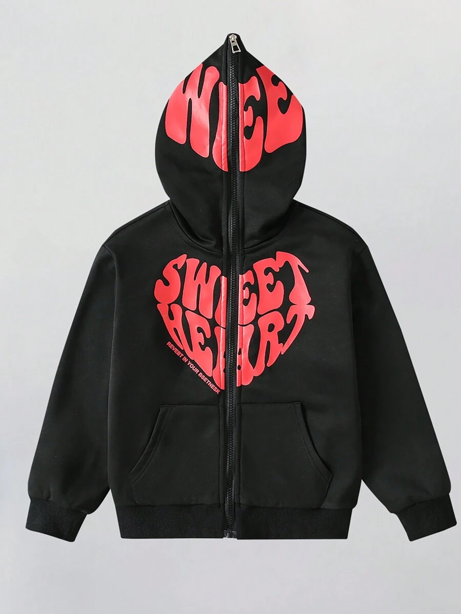 SHEIN Explorewe Tween Boys Letter Print Hooded Sweatshirt For Spring And Autumn - Black - View 1