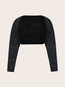 SHEIN EZwear Plus Size Women's Sequin Embellished Long Sleeve Cardigan - Black - View 1