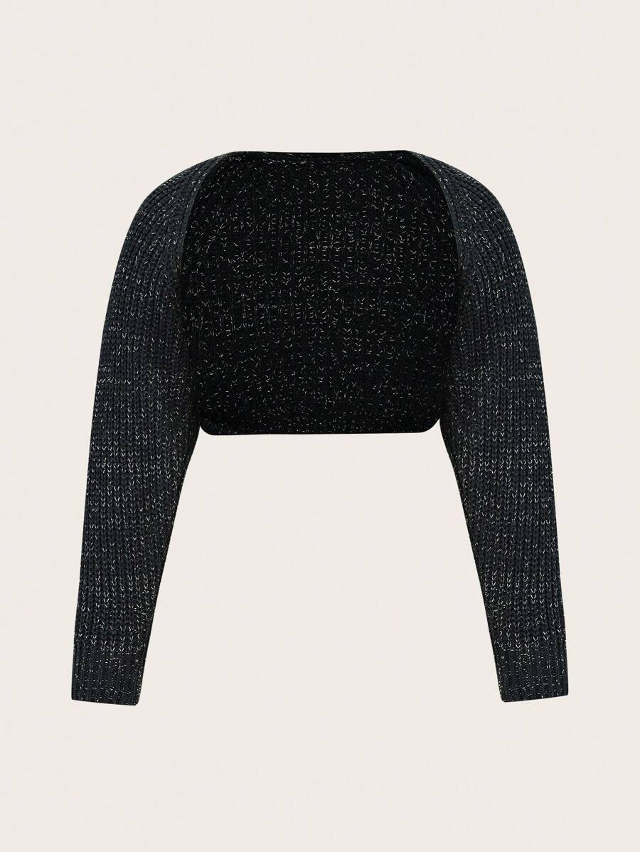 SHEIN EZwear Plus Size Women's Sequin Embellished Long Sleeve Cardigan - Black - View 1