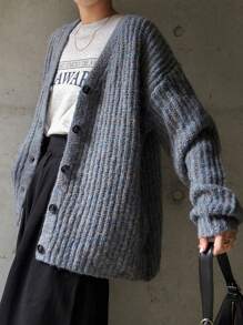 FRIFUL Veste cardigan ample et décontractée pour femmes, automne/hiver - Bleu azur - Voir 6