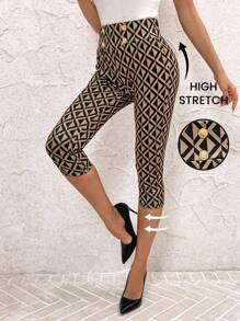 SHEIN Clasi Women's Casual Geometric Print Cropped Leggings - Multicolor - View 1