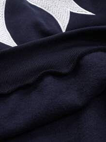 DAZY Women's Contrast Color Patchwork Ribbon Tie Embroidered Bow Sweatshirt,Long Sleeve Tops,Fall Clothes,Thermal Lined - Navy Blue - View 4