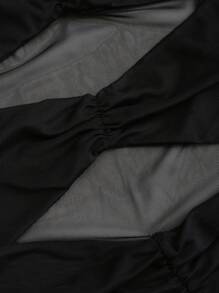 SHEIN LUNE Solid Color Hollow Out Ruffle Backless Sleeveless Dress - Black - View 5