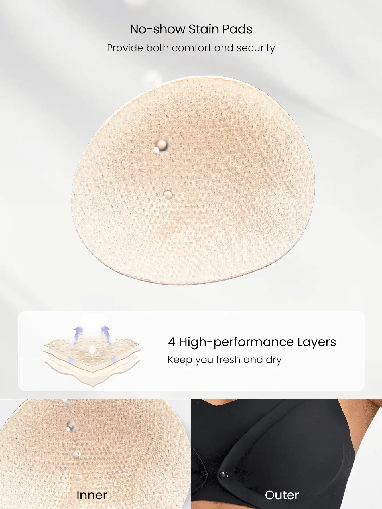 GLOWMODE Everyday Button Nursing Maternity Bra Adjustable Anti-Spill Light Support Daily - Black - View 3