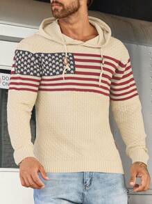 Manfinity Homme Men American Flag Pattern Drawstring Hooded Jumper - Multicolor - View 5