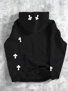 Manfinity EMRG Men's Loose Fit Letter Print Hooded Thermal Lined Sweatshirt, Autumn Winter, Emo Style, 2000s Style, Long Sleeve Top