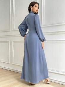 Modelyn Đầm dài tay thanh lịch cổ đứng màu trơn cho nữ Đầm dạ hội dài - Màu xanh bụi bặm - Xem 2