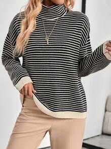 SHEIN LUNE Women's Turtleneck Colorblock Long Sleeve Sweater - Multicolor - View 1