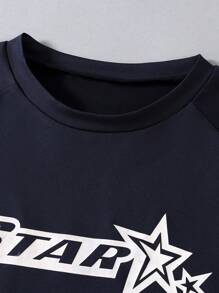 Conjunto informal para niña preadolescente de sudadera ajustada con gráfico de letras + jeans informales de pierna acampanada, Primavera/Otoño