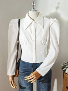 Teen Girl MOD Retro French Renaissance Puff Sleeve White Blouse, Versatile - White - View 1