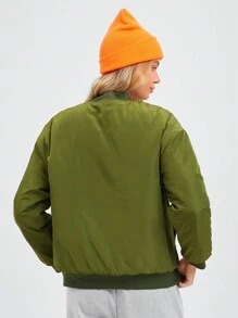 SHEIN EZwear Loose Fit Contrast Color Green Padded Flight Winter Coat, Winter Fall Outfit