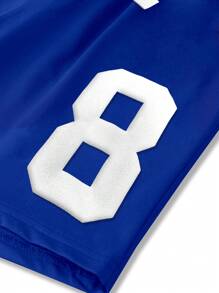 Aesthetic Post--Men Slogan Print Drawstring Waist Casual Loose Shorts - Blue - View 3