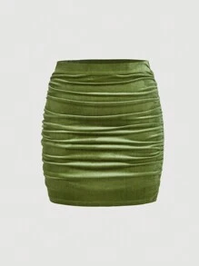 SHEIN MOD 2 piezas Conjunto de camisolas de tiras anchas fruncidas de terciopelo verde oscuro vintage para mujer talla grande