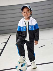 SHEIN Bộ 2 áo nỉ chắp vá thời trang cho bé trai, phong cách thể thao trượt ván thường ngày cho mùa thu/đông - Nhiều màu - Xem 7