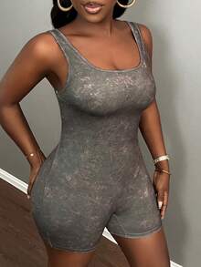 Slaydiva New Basic Solid Color Textured Sleeveless Women Tight Jumpsuit, Suitable For Lounging And Everyday Wear - Green - View 6