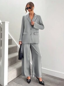 SHEIN Essnce Damen Anzug, Damen Blazer, Damen Zweiteiler, Polizei Kostüm für Damen, Damen Herbst Set, Business Lässig Damen Kostüm, Damen Winter Set, Elegantes Kleid, Damen karierten Blazer, Damen Winterkleid, Outfit Set, Herbst Set, Büro Lehrerin Tracht, Pendler Damen Anzug - Hellgrau - Übersicht 4