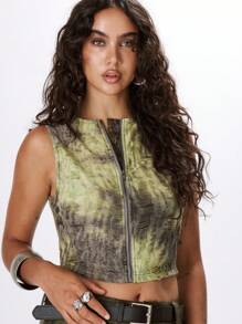 MUSERA Sleeveless Zip Crop Top Going Out Top Vacation Spring Summer Festival Rave Ibiza Fall - Multicolor - View 1