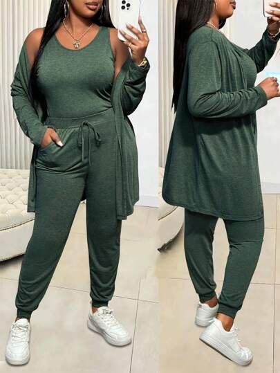 Slaydiva Set de 3 piezas de talla grande que incluye chaleco, pantalones y chaqueta de corte elegante para otoño/invierno