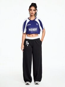 ROMWE Grunge Punk Y2K Ultra Low Waist Cross Embroidered Sweatpants