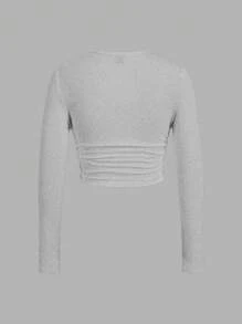SHEIN EZwear 2 件套女士休闲简约黑灰色花卉印花圆领长袖 T 恤，适合春秋季节 - 彩色 - 查看 3