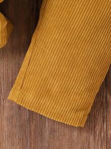 2 piezas/Set Conjunto casual de niña bebé con Top de cuello alto cálida y pantalones de peto holgados, adecuado para otoño e invierno