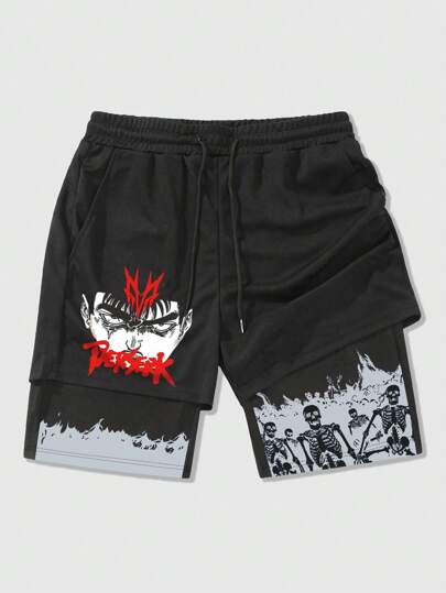 Anime Pantaloncini da uomo con stampa gotica, traspiranti, con design 2 in 1, adatti per uso quotidiano in primavera ed estate, scuola, Ognissanti