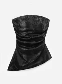 SHEIN EZwear Women's PU Ruched Asymmetric Hem Fashionable Tube Top - Black - View 1