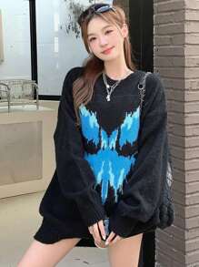 DAZY Women's Fluffy Oversized Butterfly Knit Sweater,Fall Clothes - Black - View 4