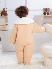 SHEIN Mono informal diario a juego para bebé niño, con cuello de felpa, cálido y grueso, adecuado para el invierno al aire libre