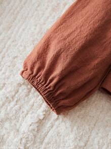 SHEIN Vintaside Kids 2pcs/Set Girls Casual Collared Top And Pants Set, Brown, Countryside Style, Cotton Material, Suitable For Autumn And Winter