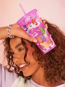 SHEIN X Care Bears Vaso con cañita de 750ml con impresión de dibujos animados que cambia de color, diseños de Cheer Bear, Bedtime Bear y Tenderheart Bear, regalos - Rojo violeta - Ver 4