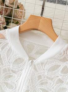 Seusyu Áo khoác bóng chày có khóa kéo màu trơn dành cho nữ - Màu be - Xem 4