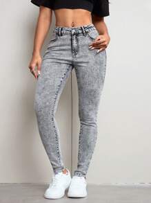 SHEIN SXY Quần Jeans Denim Skinny Thường Ngày Đa Năng Cho Nữ - Xám - Xem 7