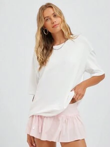 SHEIN EZwear Multi-Color Knitted Loose T-Shirt For Women - Multicolor - View 3