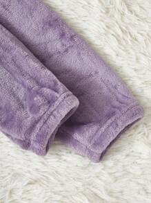 字母刺繡落肩袖法蘭絨休閒服上裝 - 紫色 - 查看 4