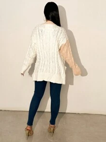 Zolique Ombre Twist Knot Front Button Down Long Sleeve Cardigan - White - View 2