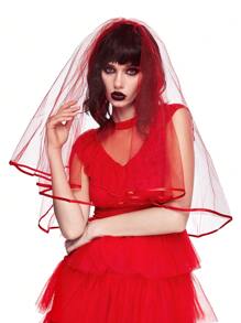 ROMWE J-Fashion 1 pièce Voile en dentelle rouge multicouche pour femmes avec peigne à cheveux, convient pour tous les styles gothiques et saisons