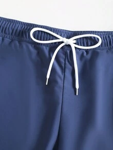 Manfinity Swimmode 3pcs Men Tie-Dye Printed Splice Long Sleeve Top, Shorts & Pants Swimwear Set