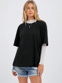 SHEIN EZwear Multi-Color Knitted Loose T-Shirt For Women - Multicolor - View 12