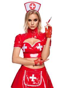 ROMWE 1pair Women's All Season Goth Style Red Fingerless Hollow Heart Gloves - Red - View 4